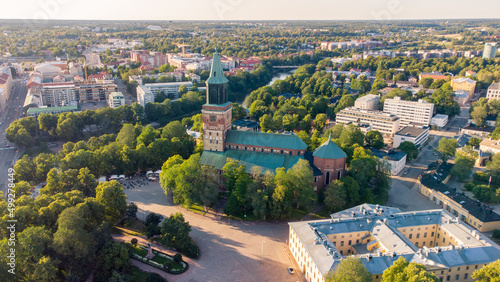 Aerial view of Turku Cathedral in summer day in Finland.