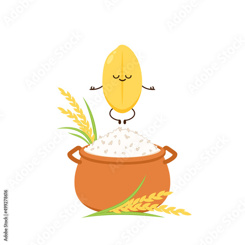 Rice character design. rice vector on white background. Paddy vector. Cooking rice in earthen pot. Earth pot vector.