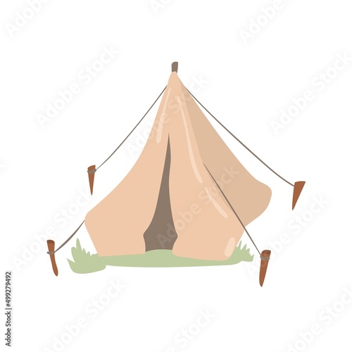 Vector illustration of a tent on a white background. Camping tent. Tent for travel, hiking.