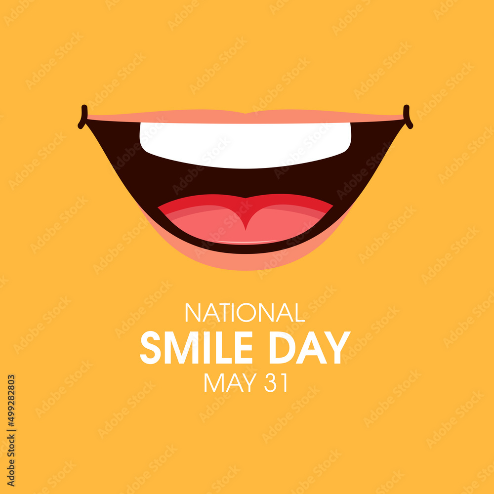 National Smile Day greeting card with big smile vector. Smiling mouth