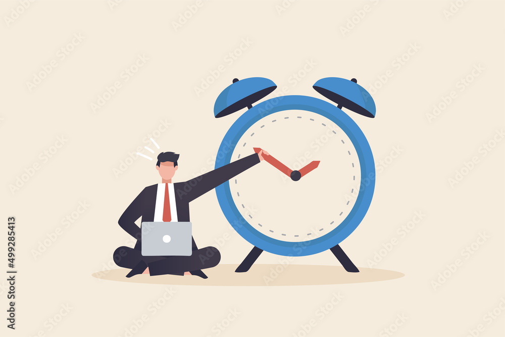 Delay concept, Stop time to dealing with urgent projects or handle errors. ..Time on clock stop...Businessman holding the minute hand to push turn back time. Delay concept, Stop time to dealing with urgent projects or handle errors. ..Time on clock stop...Businessman holding the minute hand to push turn back time.