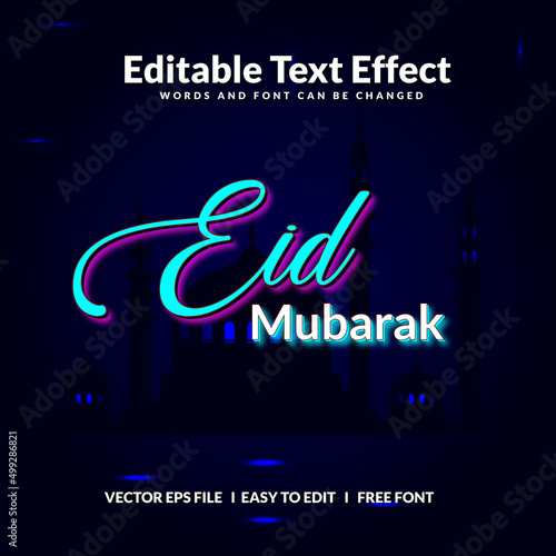Eid Mubarak 3d editable text effect with islamic background 
