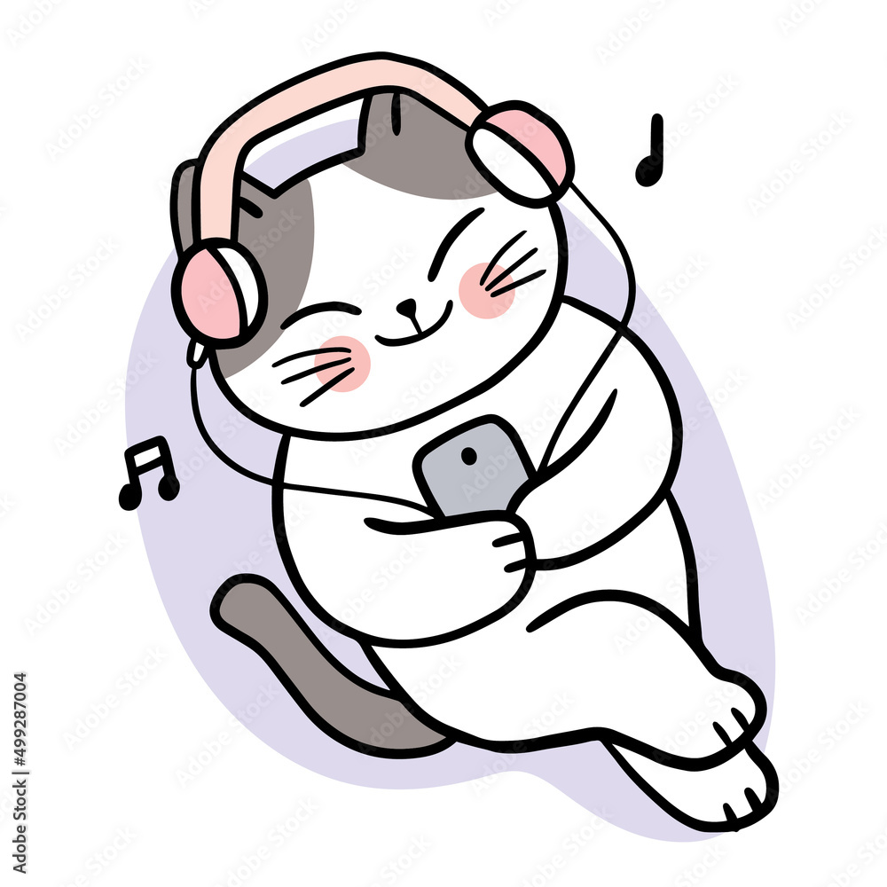 Cartoon cute cat relaxtion listen song vector. Stock Vector | Adobe Stock