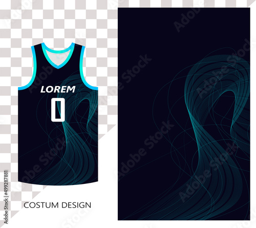 basketball jersey pattern design template. dark blue abstract background with blue line art waves with sound wave technology concept. design for fabric pattern
