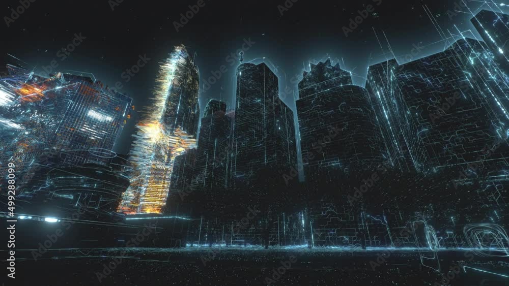 Smart city concept with abstract infographics. Artificial intelligence technology, digital city, data communication, 5g networks