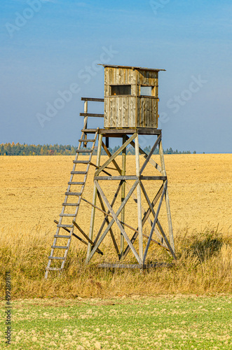 wooden hunter high seat in fields