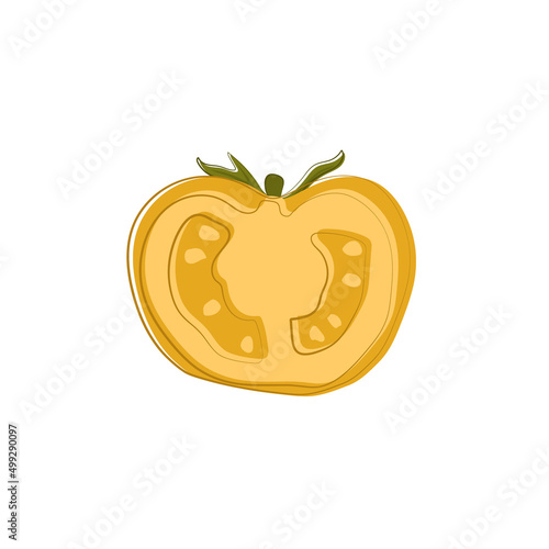 Half stylized yellow ripe tomato, isolated clipart. Healthy food.