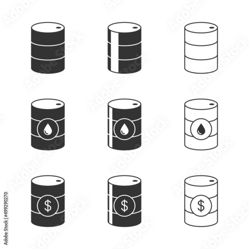 Oil barrel icon set. Barrel with oil sign, and dollar symbol. Vector illustartion.