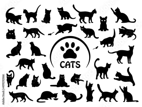 Fototapeta Naklejka Na Ścianę i Meble -  Cat SVG, Kitten SVG, Cat SVG bundle, Cute cat SVG,  Pet SVG,  Pussycat SVG, Сat footprint SVG, Сat eating SVG, Cat Playing SVG, Cat cut files SVG