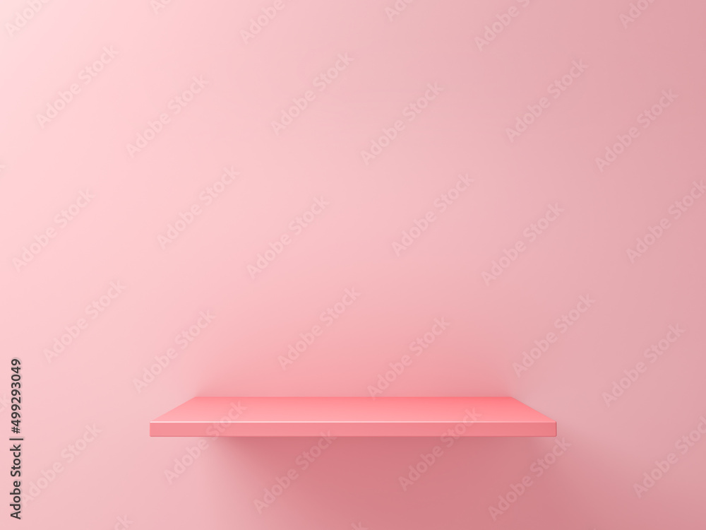 Minimal pink display shelf isolated on pink pastel color wall background with shadow minimal creative idea conceptual 3D rendering Minimal pink display shelf isolated on pink pastel color wall background with shadow minimal creative idea conceptual 3D rendering