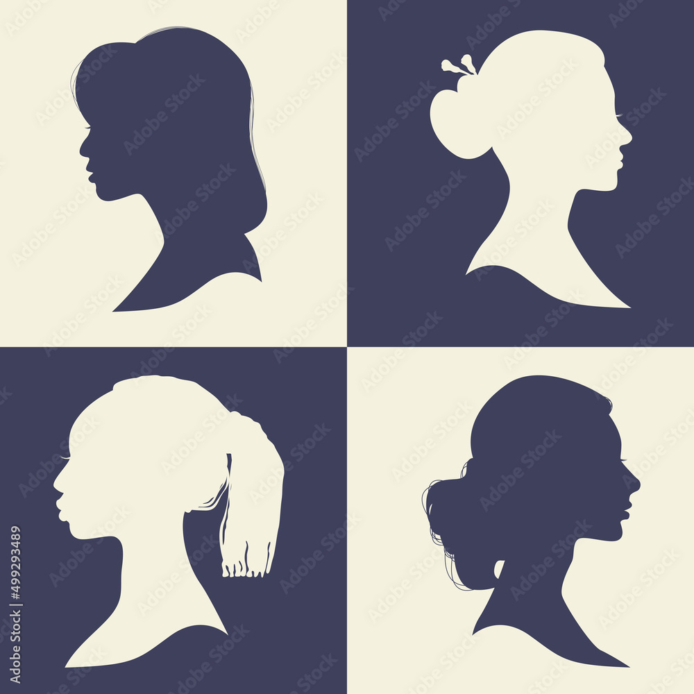 Profile silhouette faces girls set Profile silhouette faces girls set