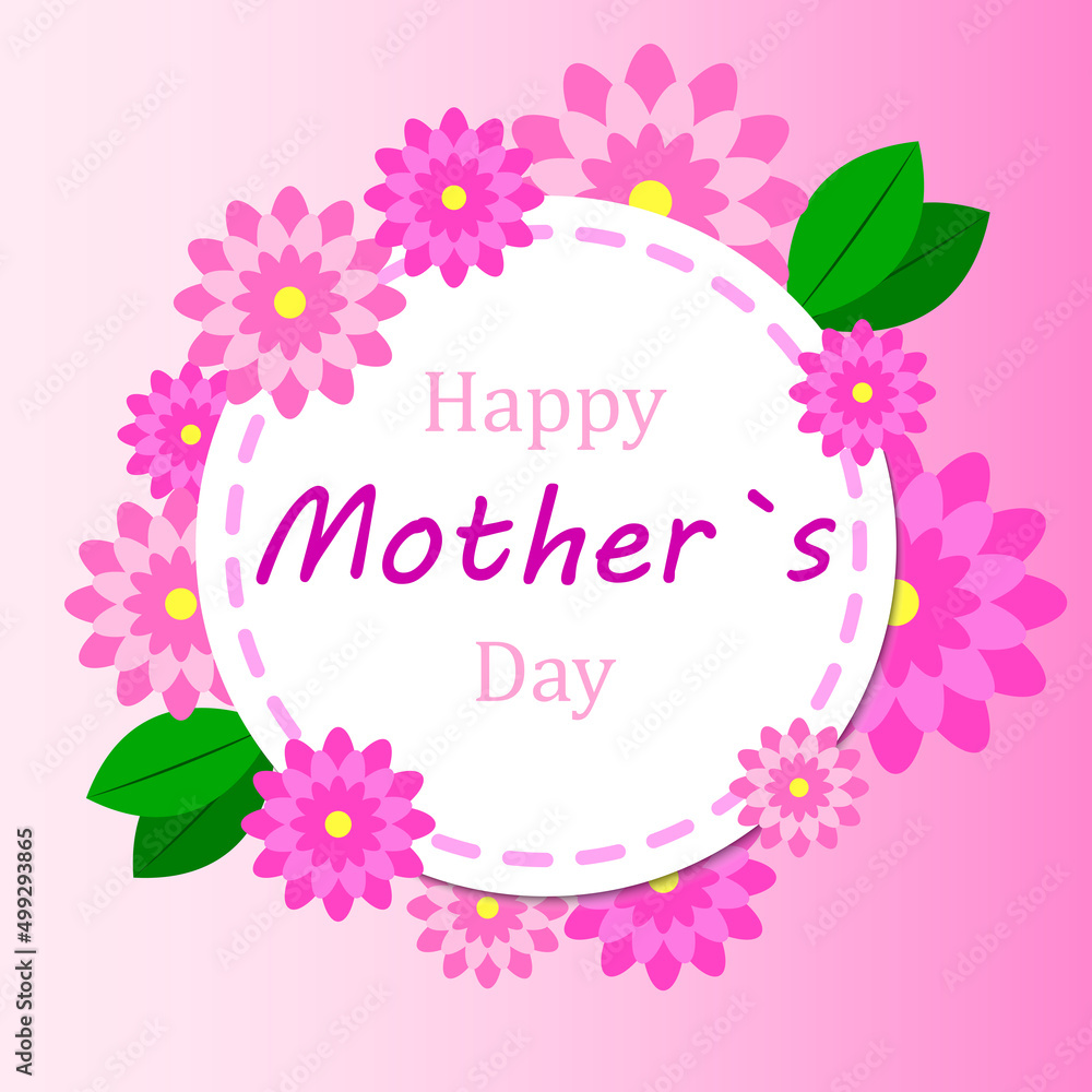 Mother's day greeting card with pink paper flowers. Festive background. Vector illustration