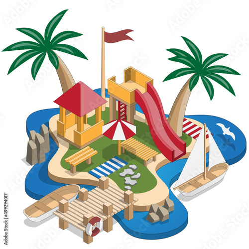 Aquapark. Isometric. Isolated on white background. Vector illustration. 