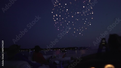 Wallpaper Mural Silhouette of family and friends watching fireworks on lake while floating on boat Torontodigital.ca