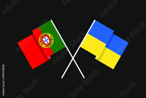 Flags of European countries Ukraine and Portugal in national colors. Help and support from friendly countries. Flat minimal graphic design.