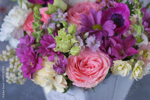 Decorative bouquet of many different small and large flowers