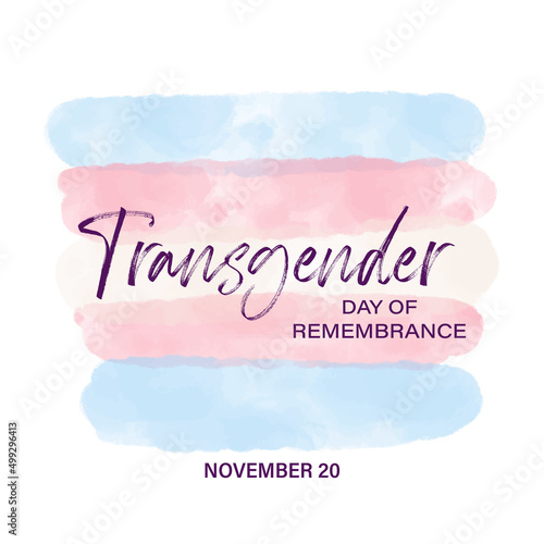 Watercolor Transgender pride flag in baby blue, pink and white stripes. Vector watercolour background, square banner template for Transgender Day of Remembrance.