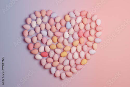 3D rendering of pastel Easter eggs in shape of heart © paffy