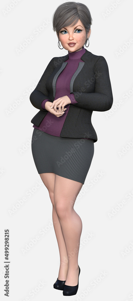 Beth is a middle-aged gray-haired professional woman. She is a 3D illustration cartoon character model render on an isolated white background Beth is a middle-aged gray-haired professional woman. She is a 3D illustration cartoon character model render on an isolated white background
