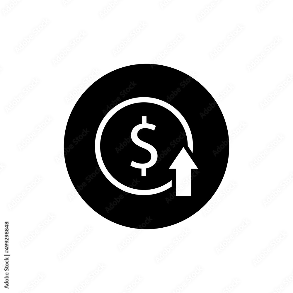 Dollar cost increase icon in black round Dollar cost increase icon in black round