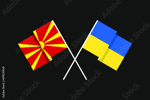 Flags of European countries Ukraine and North Macedonia in national colors. Help and support from friendly countries. Flat minimal graphic design.