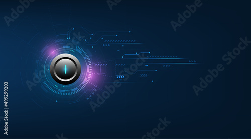 vector white power button on technology background. photo