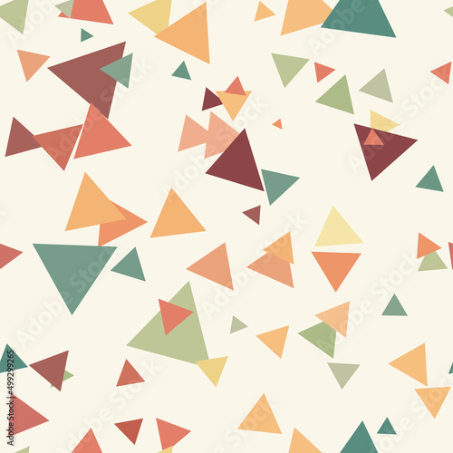 Scattered geometric pattern with triangles  multicolored vector background  seamless repeat