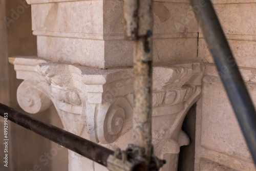 restoration of an old italian castle with scaffolding
