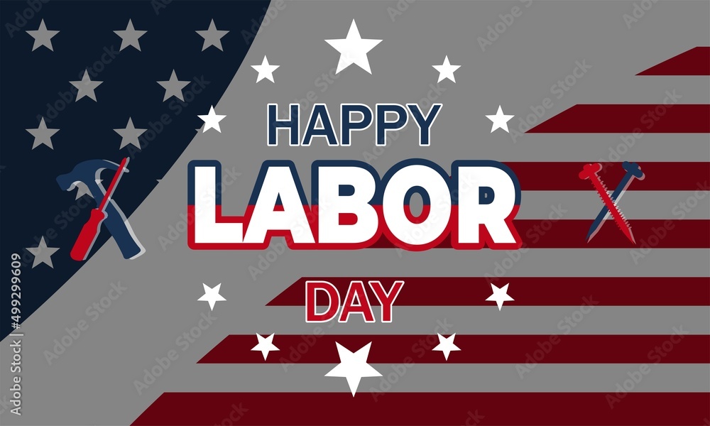 Red Blue Vector Design Happy Labor Day, 1st of MAY, Vector Background Illustration and Text. Perfect Color Combination Design.