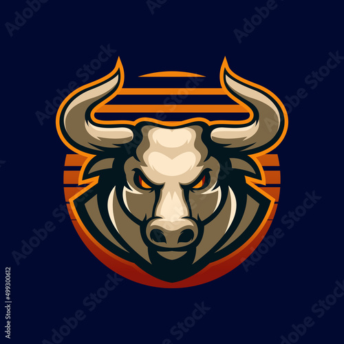 illustration of a bull with a sunset