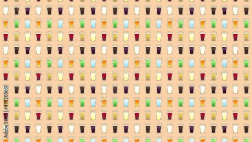 Background of glasses with different color drinks pattern, seamless looping, 2D animation background, 4K 60 fps (ID: 499300661)