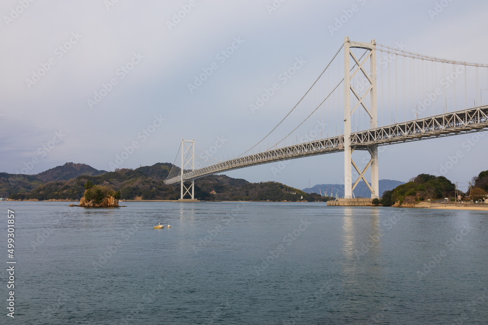 View of Innoshima Bridge from the SHIMANAMI KAIDO cycle route, Hiroshima, Japan