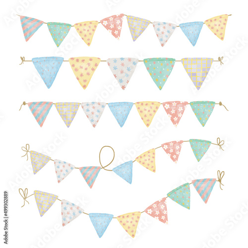 Watercolor colorful bunting flags clipart collection for decoration.