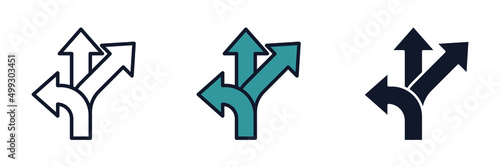 three-way direction arrow icon symbol template for graphic and web design collection logo vector illustration