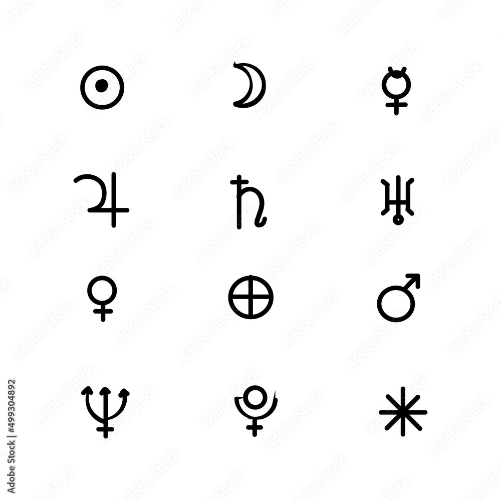 Vector. Astrological symbols of planets on white background isolated Vector. Astrological symbols of planets on white background isolated