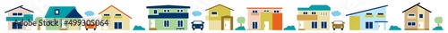 直線に並ぶ住宅イラスト