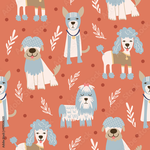 Seamless pattern with dogs, children textile design. Vector illustration.