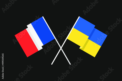 Flags of European countries Ukraine and France in national colors. Help and support from friendly countries. Flat minimal graphic design.