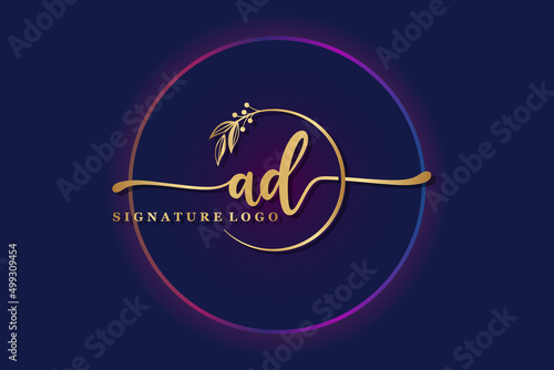 luxury signature logo design initial ad. Handwriting vector logo design illustration image