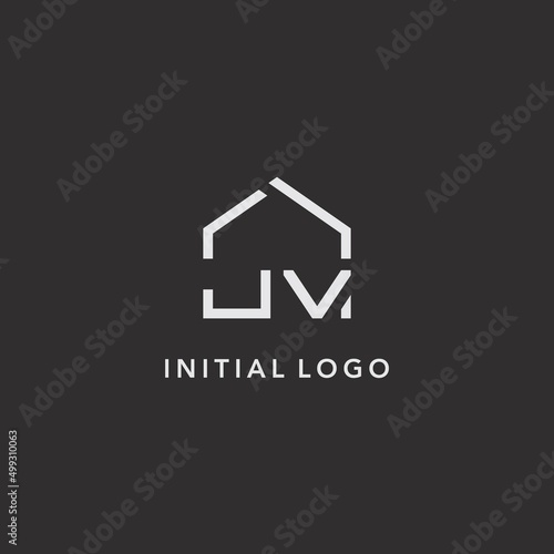 Initials JV roof real estate logo design