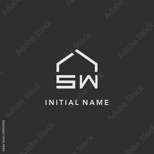 Initials SW roof real estate logo design