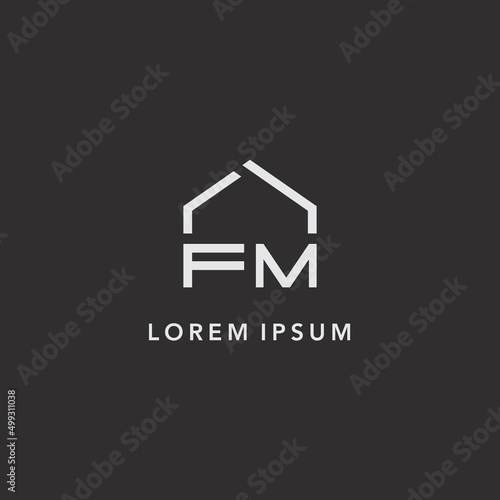Initials FM roof real estate logo design