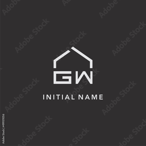 Initials GW roof real estate logo design