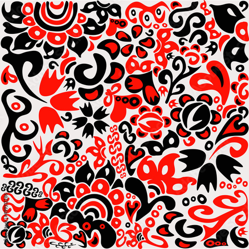 Ukrainian traditional ethnical pattern in red and black colors square shape