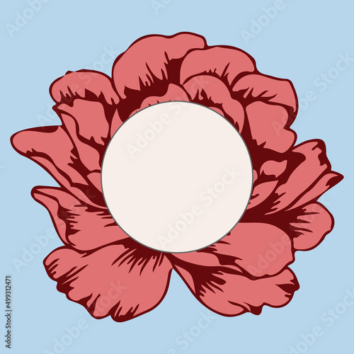 Greeting card frame with circle shaped text box and rose