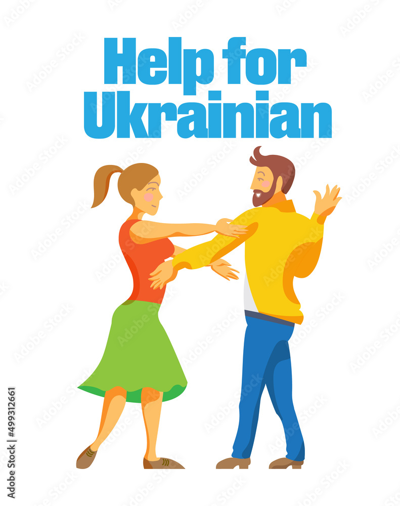 Help for Ukraine рoster. Cartoon style girl and boy isolated. Help for Ukraine рoster. Cartoon style girl and boy isolated.