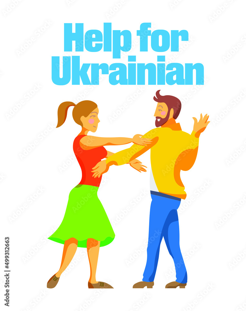 Help for Ukraine рoster. Cartoon style girl and boy isolated. Help for Ukraine рoster. Cartoon style girl and boy isolated.