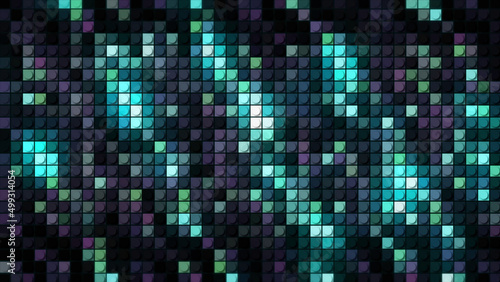 Digital squares abstract pattern, seamless loop. Motion. Turquoise and purple retro particles looking like bems of light, seamless loop.