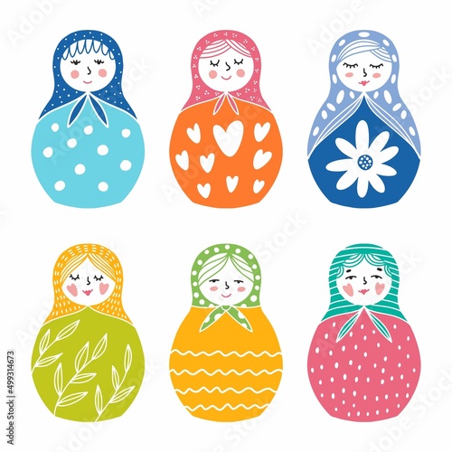 Vector set of hand-drawn dolls
