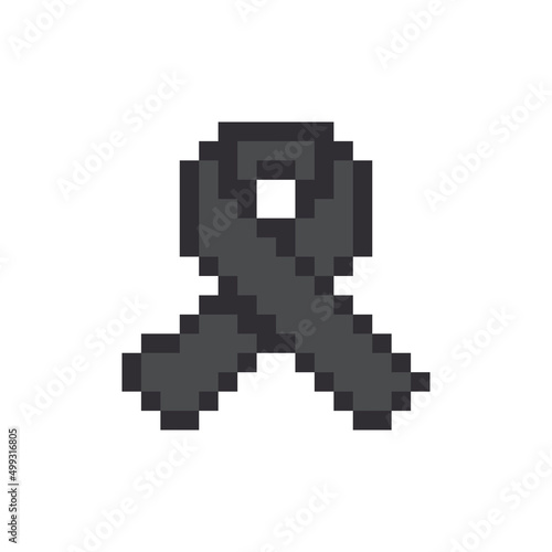 Stock vector illustration black awareness ribbon pixel on white background. Mourning and melanoma symbol. Terrorism. Mourning ribbon, death. EPS 10. 8 bit. Pixel art.